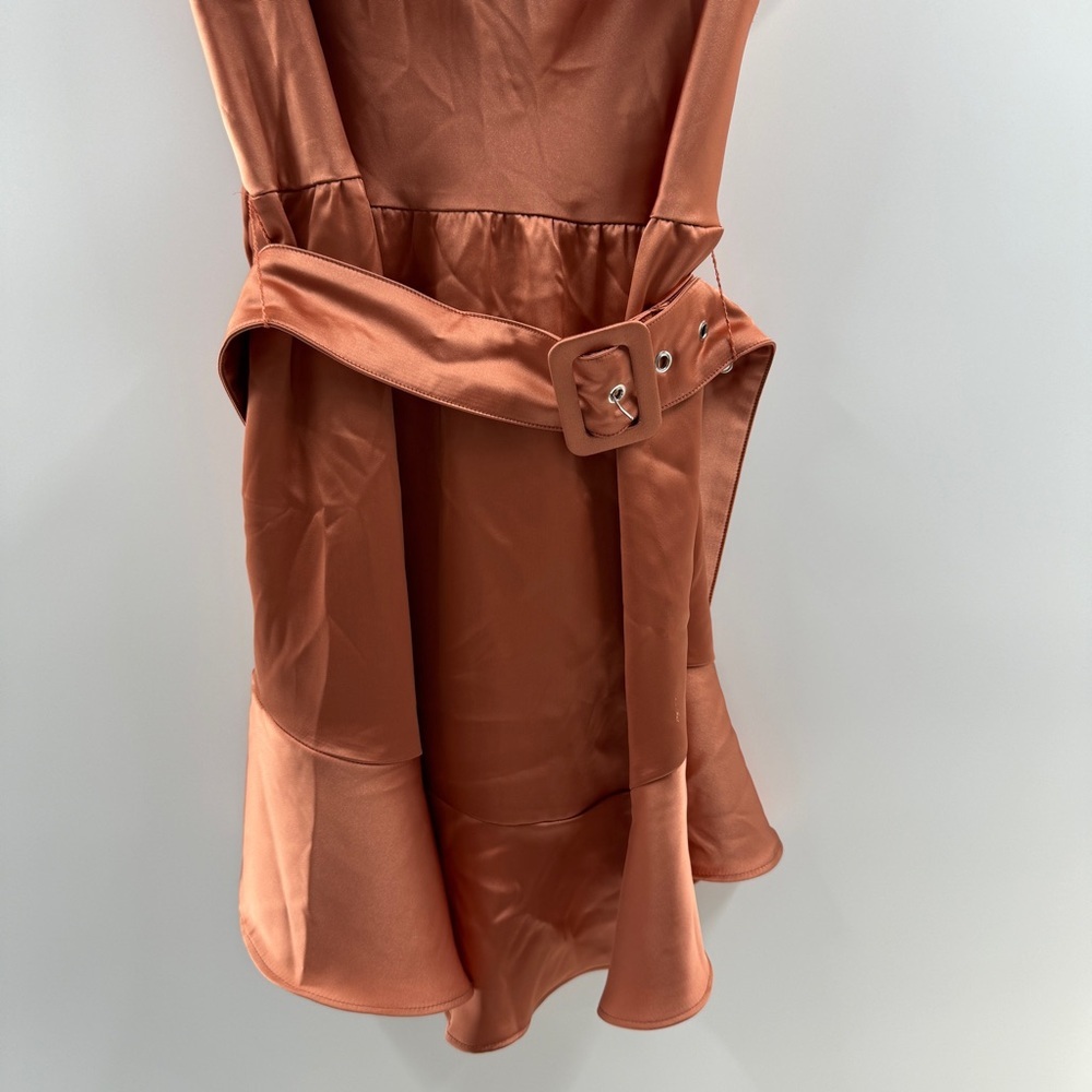 Forever 21 Satin Copper Cowl Neck Dress with Adjustable Belt – Size Large - Picture 3 of 7